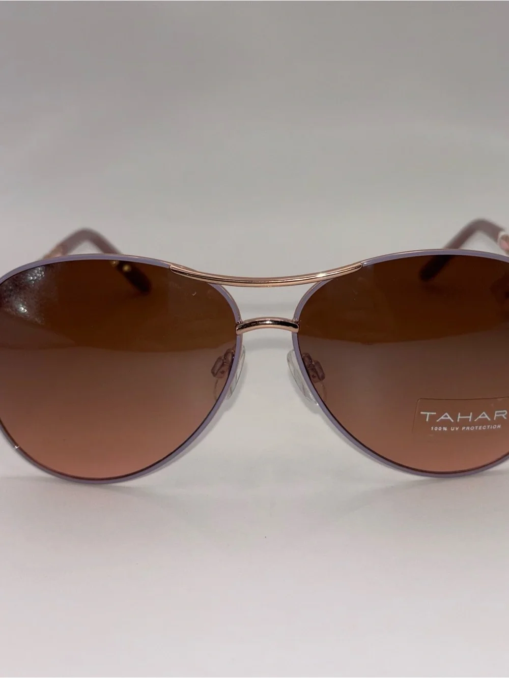 NWT Tahari Aviator Sunglasses Rose Gold Pink Chain Detail Brown Gradient